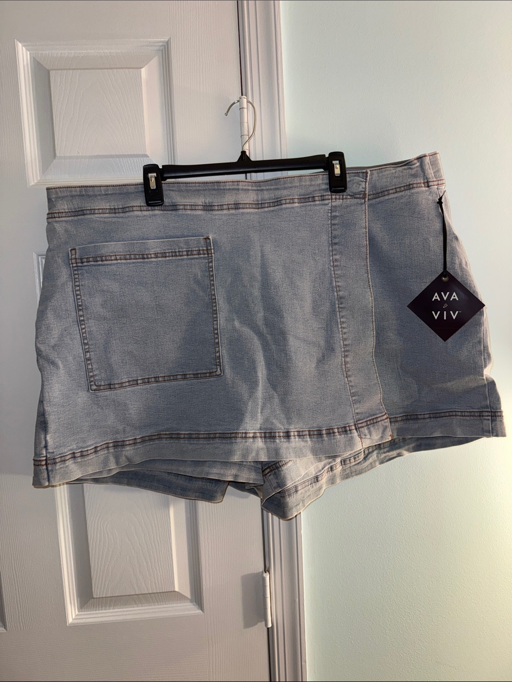 Ava & Viv Light Blue Denim Jean Skort with Front Patch Pocket
